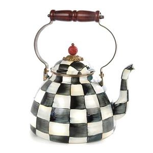 NWT: MacKenzie Childs Courtly Check Enamel Tea Kettle - 3 Quart